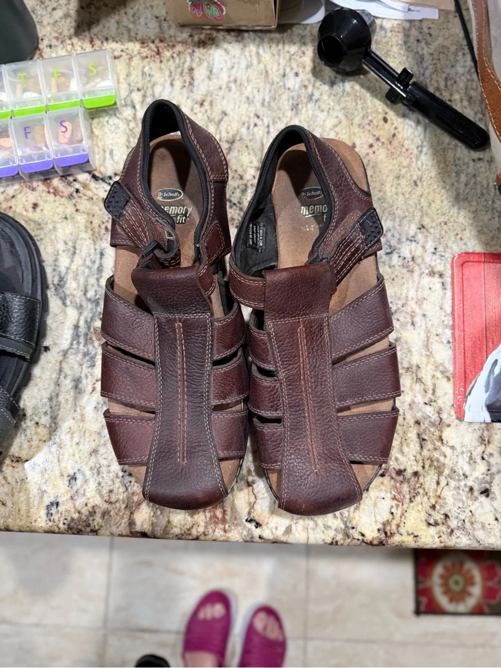 Dr. Scholl's Brown Leather Fisherman Sandals - Men's